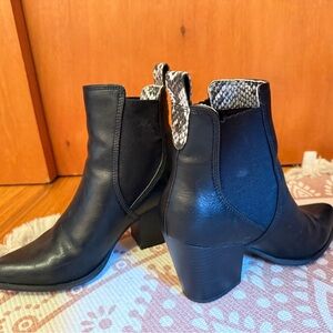 Noize Vegan Leather Black Ankle Boots with Snakeskin Detail